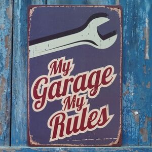 My Garage My Rules Metal Tin Novelty Sign 8 X 12" Man Cave Wrench Tools
